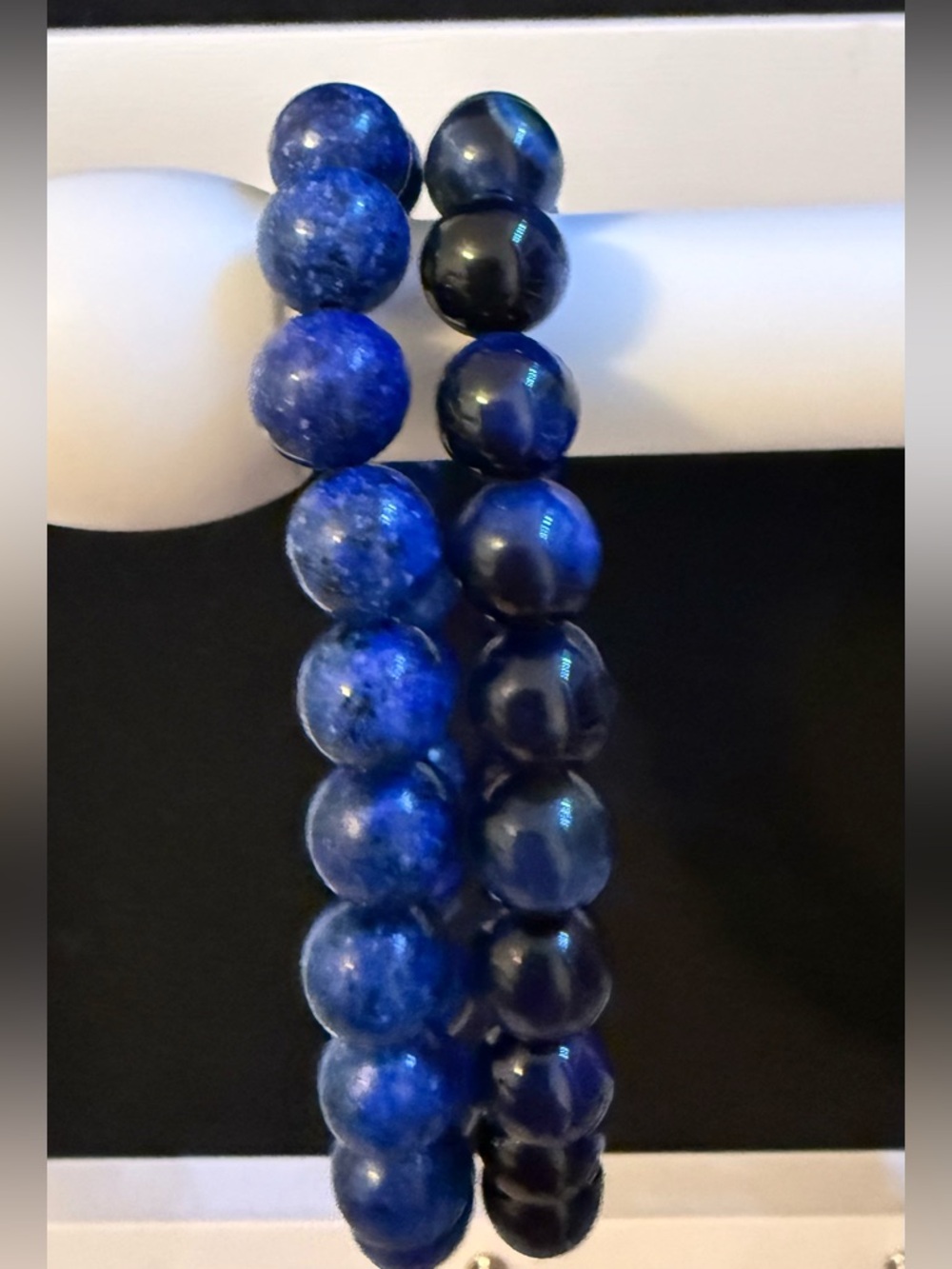 Lapis Blue Beaded Stretch Bracelet - Deep Blue Gemstone